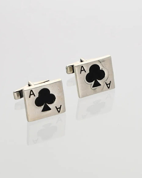 Ace Cufflinks in 92.5 Silver front view - Silsila by Dvaar