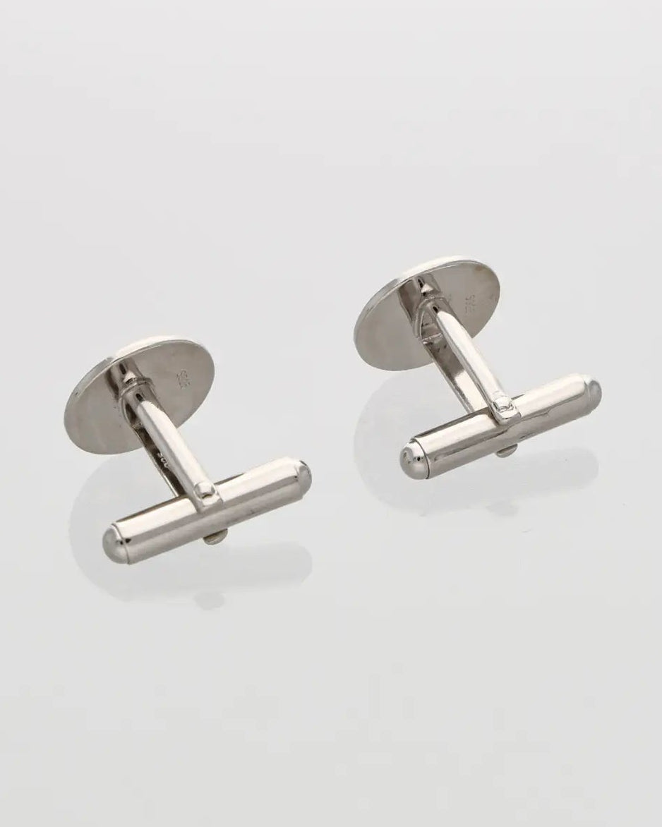 Black Circle Cufflinks in 92.5 Silver side view - Silsila by Dvaar