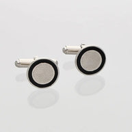 Black Circle Cufflinks in 92.5 Silver front view - Silsila by Dvaar
