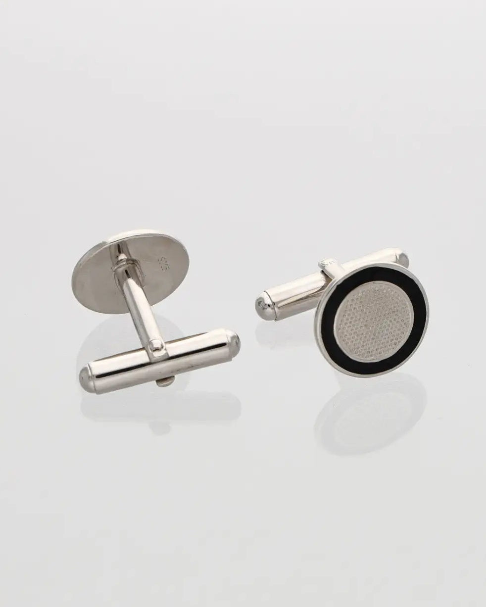 Black Circle Cufflinks in 92.5 Silver detail - Silsila by Dvaar