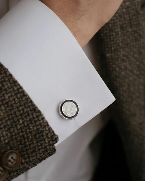 Black Circle Cufflinks in 92.5 Silver - Silsila by Dvaar