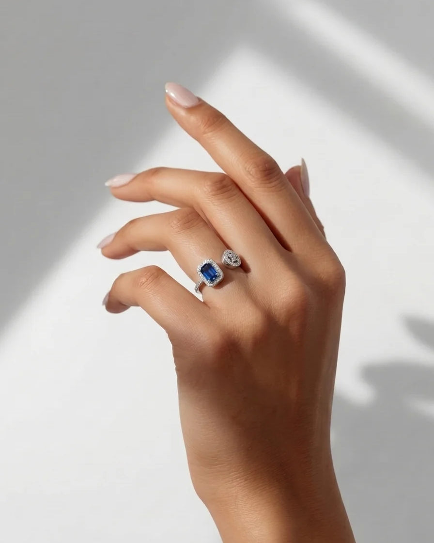 Blue Adjustable Ring in 92.5 Silver