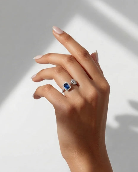 Blue Adjustable Ring in 92.5 Silver