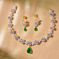 Emerald Necklace in 92.5 Silver front view - Silsila by Dvaar