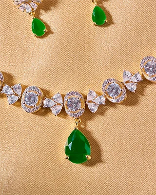 Emerald Necklace in 92.5 Silver detail - Silsila by Dvaar