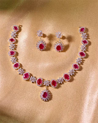 Padmaraga Necklace in 92.5 Silver front view - Silsila by Dvaar