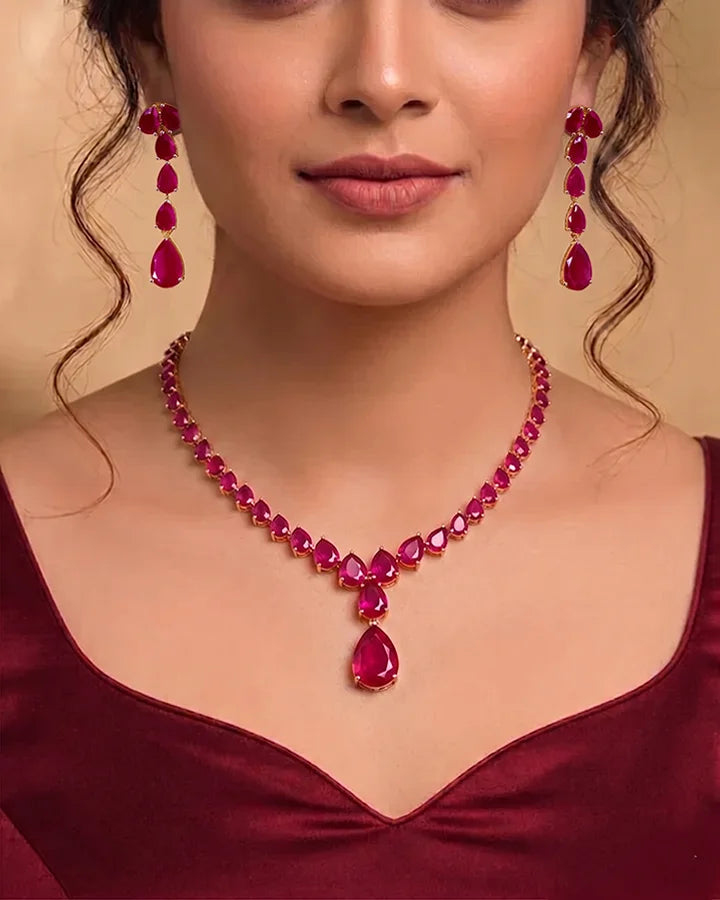 Ruby Teardrop Necklace in 92.5 Silver