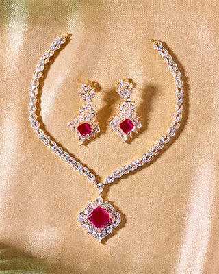 Crimson Necklace in 92.5 Silver front view - Silsila by Dvaar