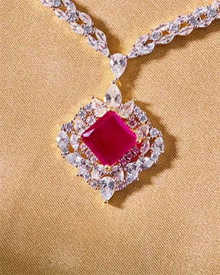 Crimson Necklace in 92.5 Silver detail - Silsila by Dvaar