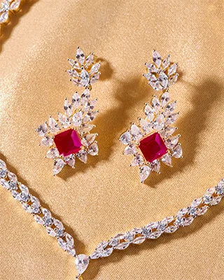 Crimson Necklace in 92.5 Silver side view - Silsila by Dvaar