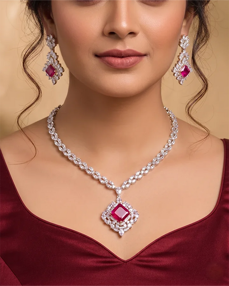 Crimson Necklace in 92.5 Silver - Silsila by Dvaar