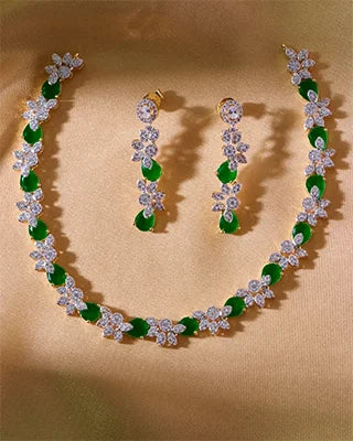 Pistachio Necklace in 92.5 Silver front view - Silsila by Dvaar