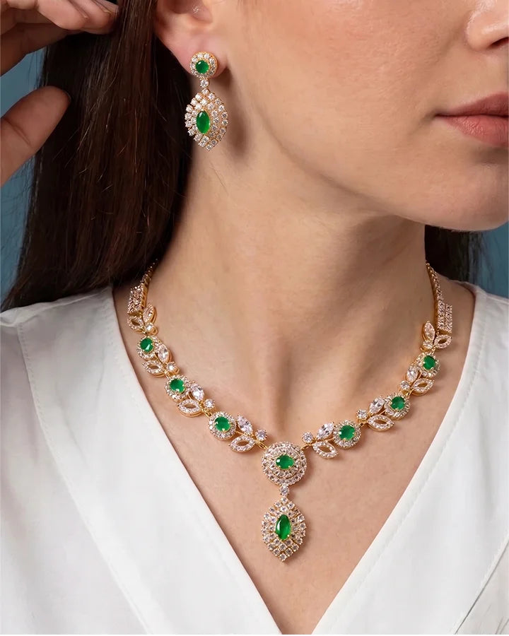Haripriya Emerald Necklace in 92.5 Silver - Silsila by Dvaar