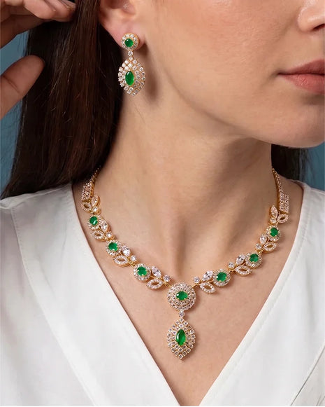 Haripriya Emerald Necklace in 92.5 Silver - Silsila by Dvaar