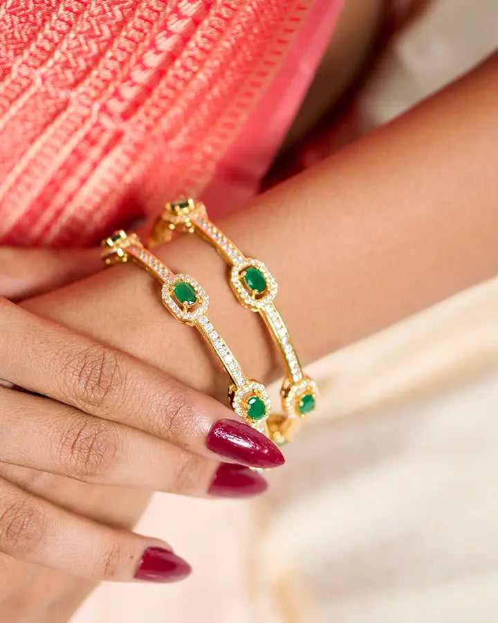 Emerald Bangles in 92.5 Silver - Silsila by Dvaar
