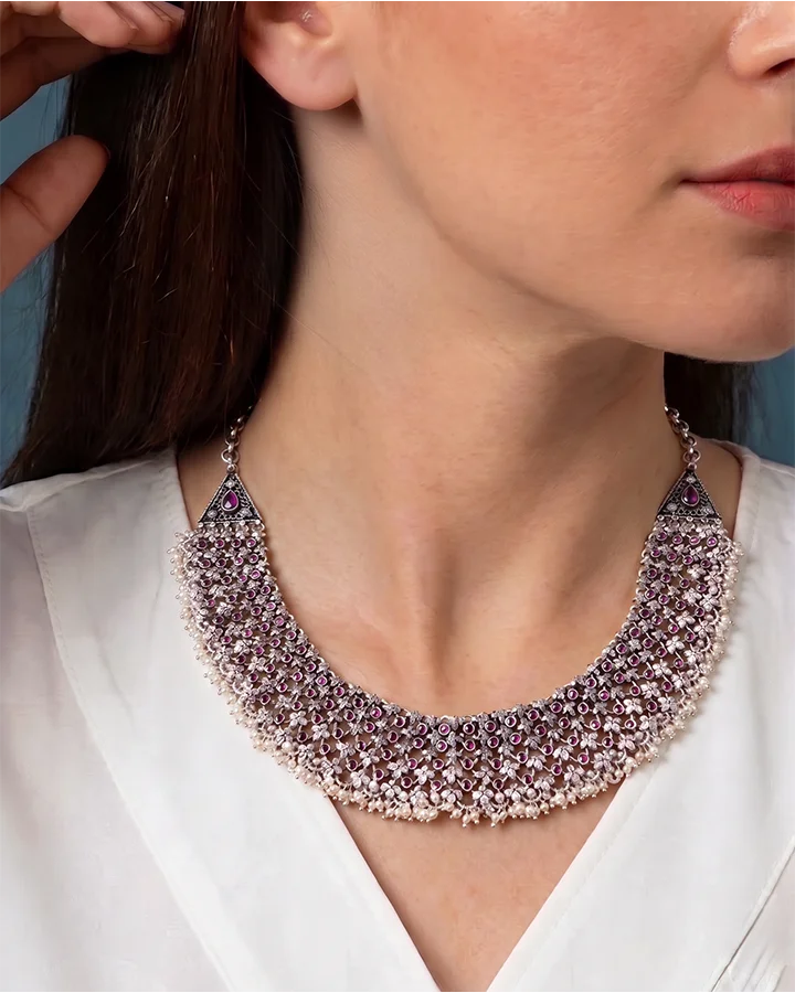 Oxidized Necklace in 92.5 Silver - Silsila by Dvaar