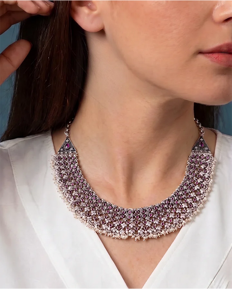 Oxidized Necklace in 92.5 Silver - Silsila by Dvaar