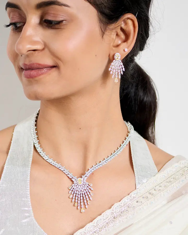 Sunlit Grace Silver Necklace in 92.5 Silver - Silsila by Dvaar