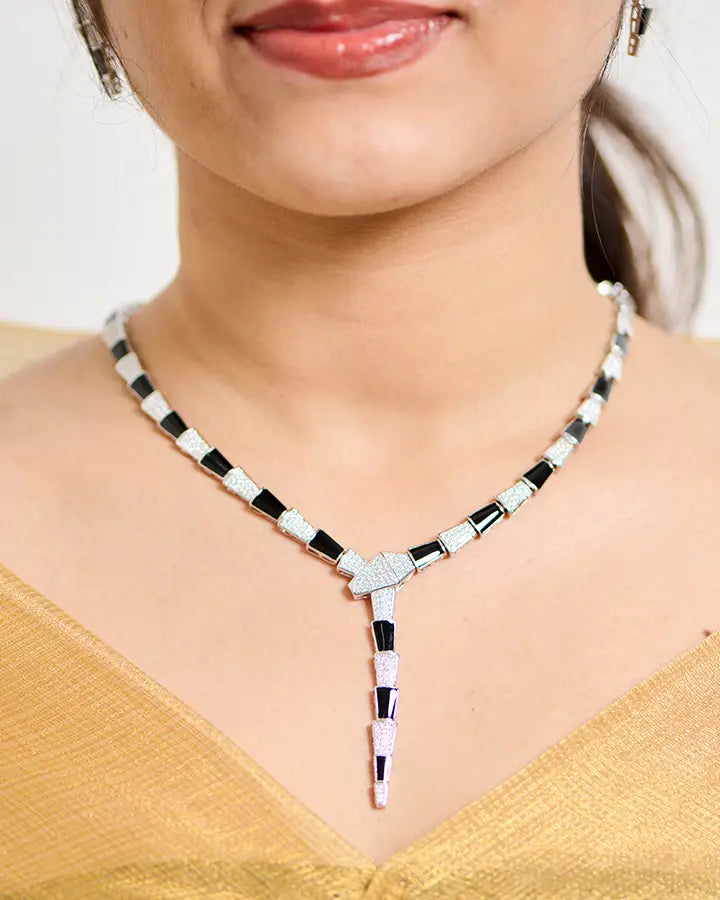 Serpent Noir Necklace in 92.5 Silver