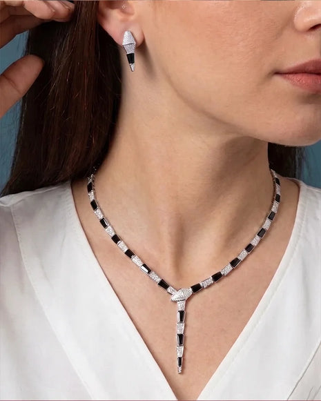 Serpent Noir Necklace in 92.5 Silver