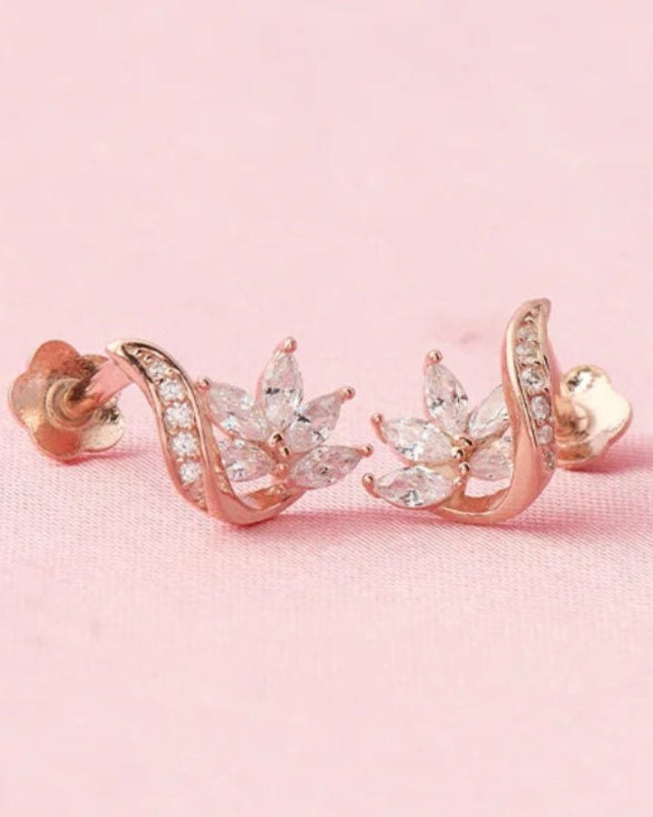 Floral Curve Studs in 92.5 Silver