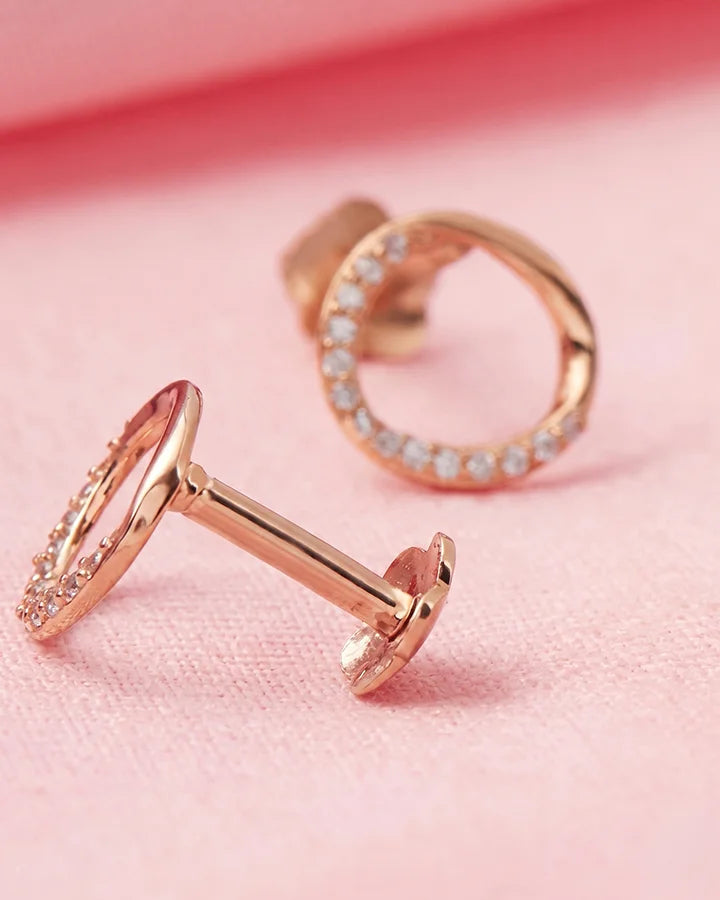 Rose Gold Halo Studs in 92.5 Silver