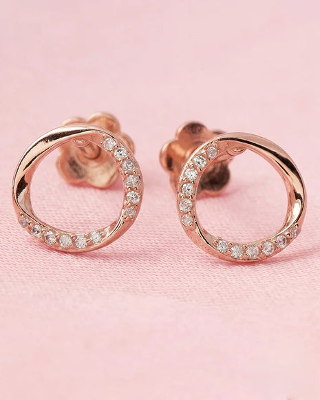 Rose Gold Halo Studs in 92.5 Silver