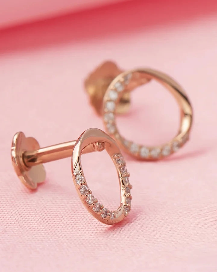 Rose Gold Halo Studs in 92.5 Silver