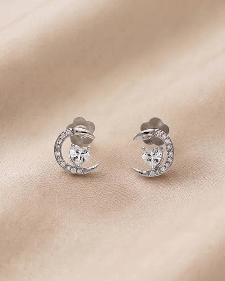 Moonlit Heart Studs in 92.5 Silver