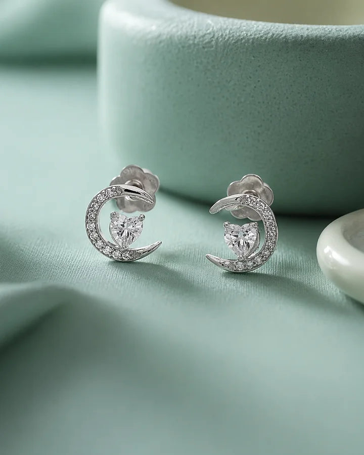 Moonlit Heart Studs in 92.5 Silver