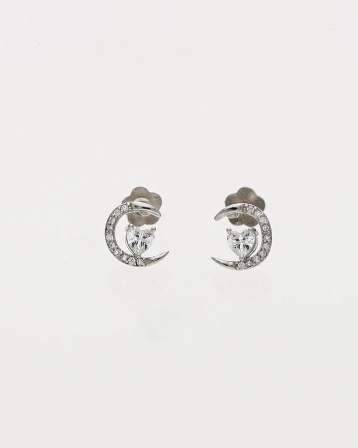 Moonlit Heart Studs in 92.5 Silver