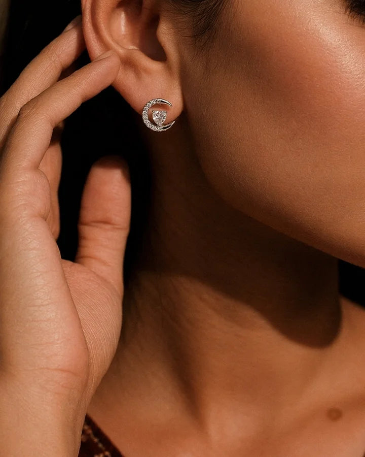 Moonlit Heart Studs in 92.5 Silver