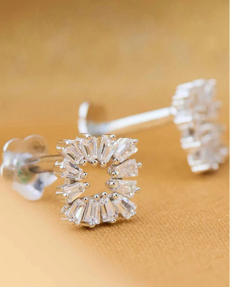 Square Rhodium Studs in 92.5 Silver