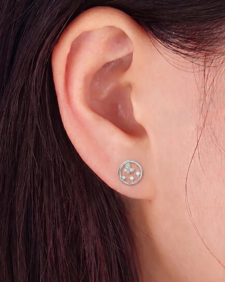Butterfly Halo Studs in 92.5 Silver