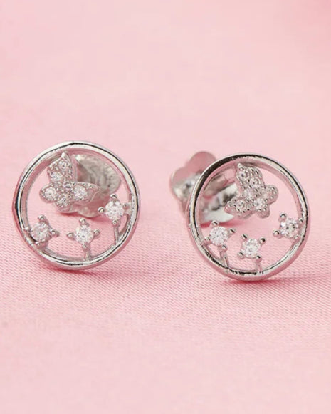 Butterfly Halo Studs in 92.5 Silver