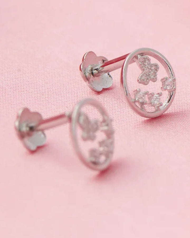 Butterfly Halo Studs in 92.5 Silver
