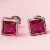 Ruby Square Studs in 92.5 Silver