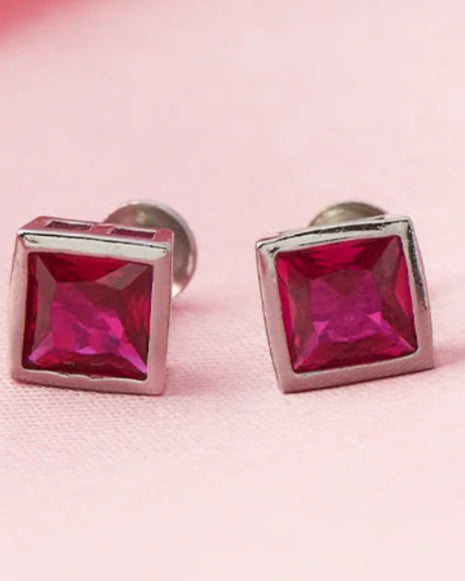 Ruby Square Studs in 92.5 Silver