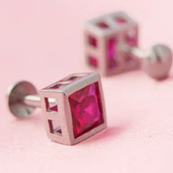 Ruby Square Studs in 92.5 Silver