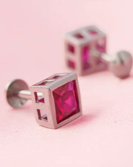 Ruby Square Studs in 92.5 Silver
