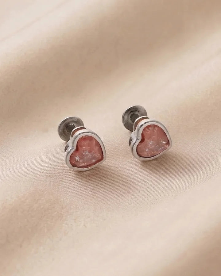 Pink heart Studs in 92.5 Silver