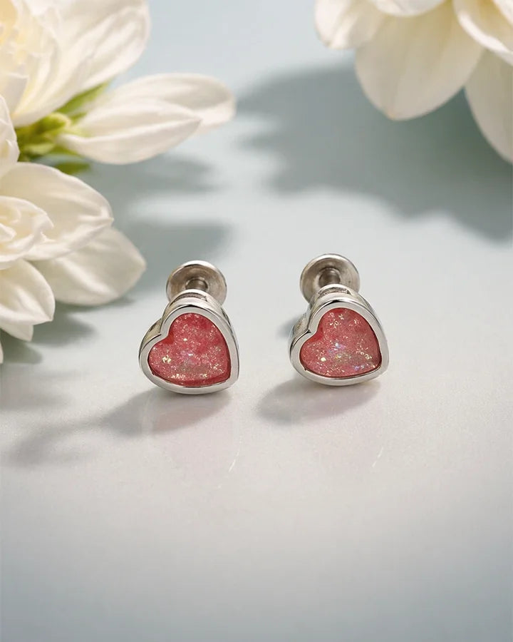 Pink heart Studs in 92.5 Silver