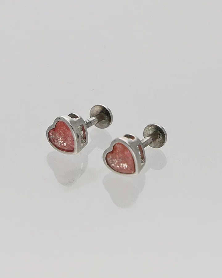 Pink heart Studs in 92.5 Silver