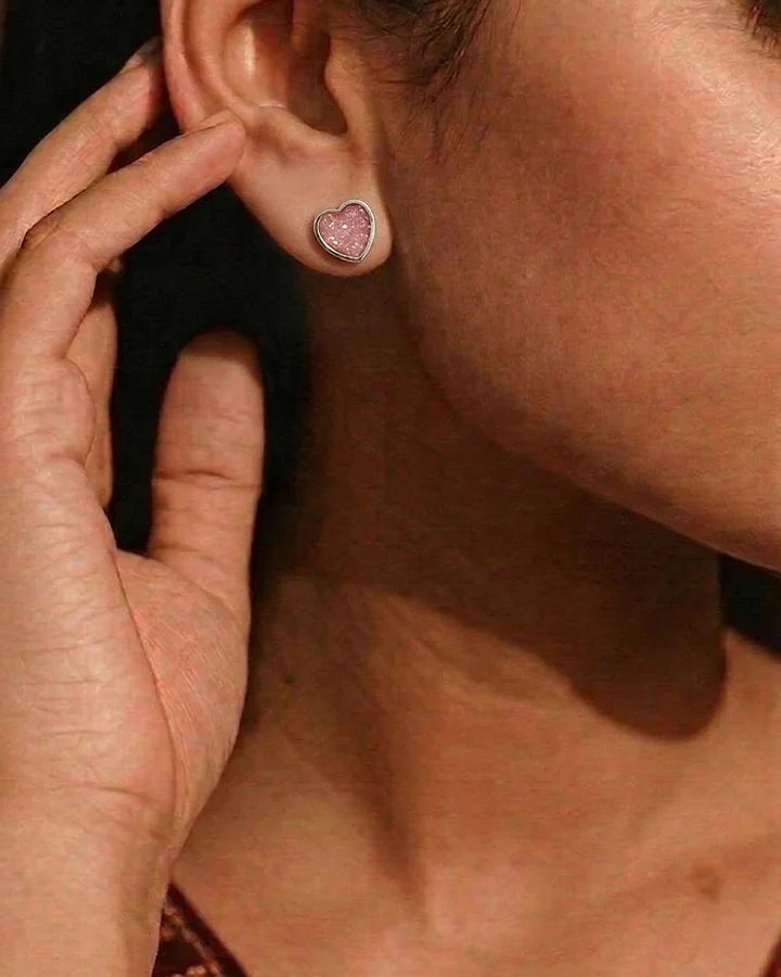 Pink heart Studs in 92.5 Silver