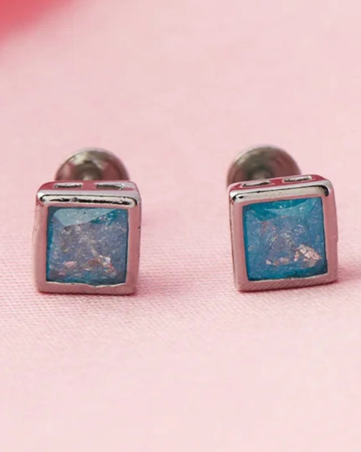 Mint Square Studs in 92.5 Silver