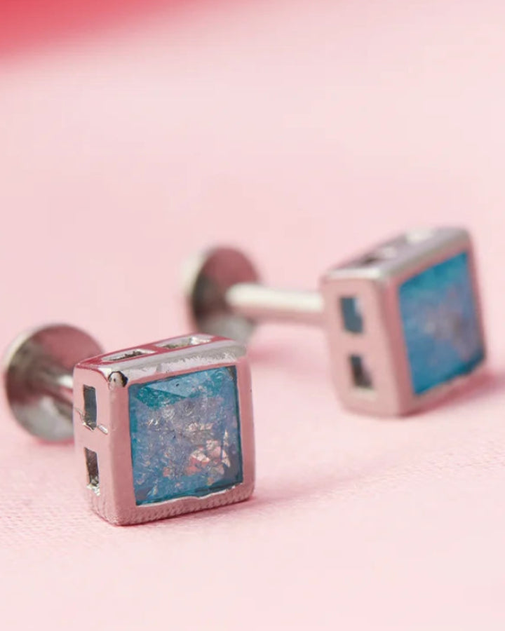 Mint Square Studs in 92.5 Silver