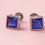 Sapphire Square Studs in 92.5 Silver