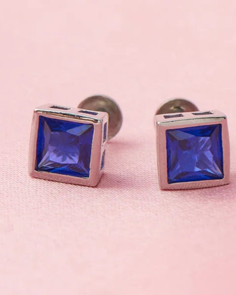 Sapphire Square Studs in 92.5 Silver
