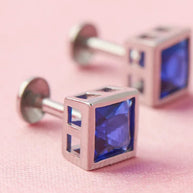 Sapphire Square Studs in 92.5 Silver