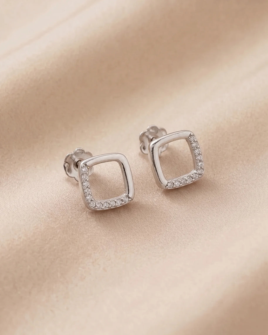 Square Rhodium Studs in 92.5 Silver